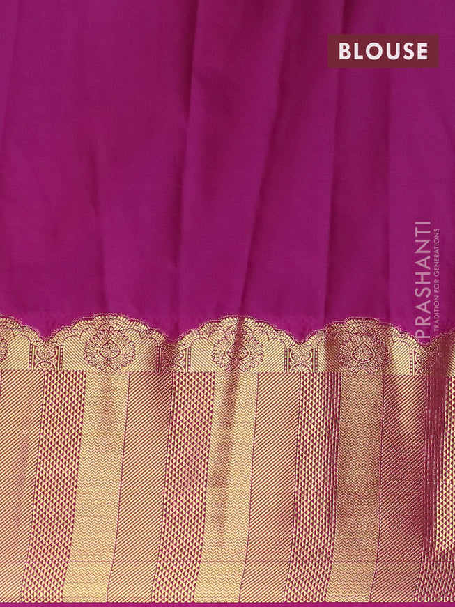 Semi kanjivaram silk saree cs blue and purple with zari woven buttas and rich zari woven korvai border