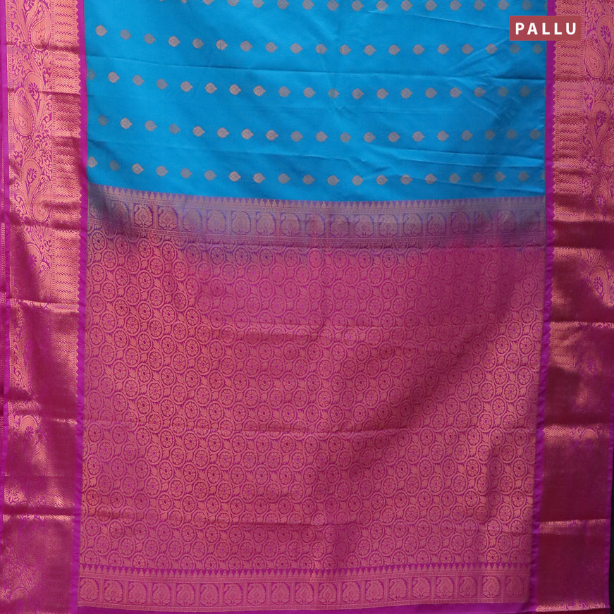Semi kanjivaram silk saree cs blue and purple with copper zari woven buttas and copper zari woven korvai border