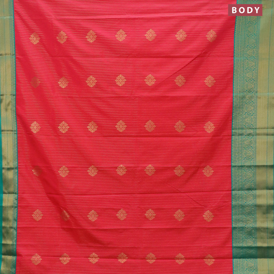 Semi kanjivaram silk saree dual shade of pink and teal green with allover zari weaves and zari woven korvai border