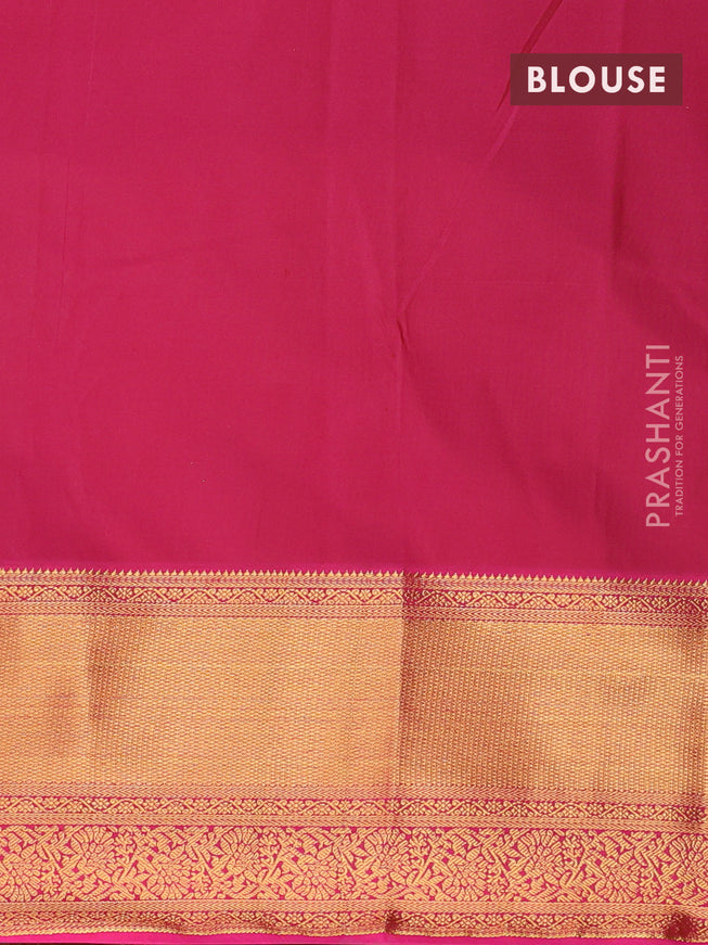 Semi kanjivaram silk saree teal green shade and pink with allover zari weaves & buttas and long zari woven korvai border