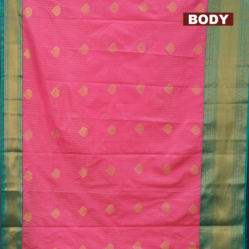 Semi kanjivaram silk saree light pink and teal green with allover zari weaves & buttas and long zari woven korvai border