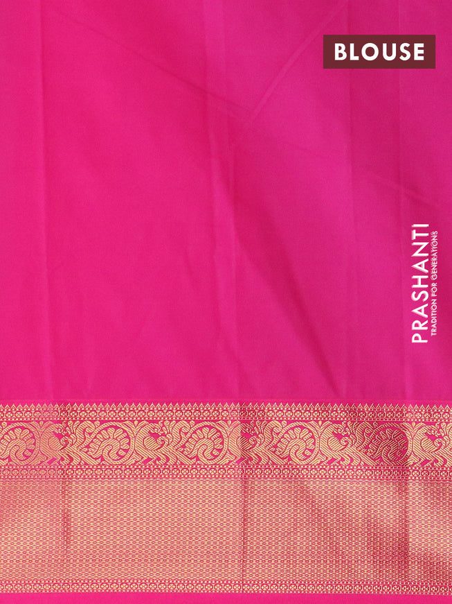 Semi kanjivaram silk saree dual shade of green and pink with zari woven buttas and zari woven korvai border