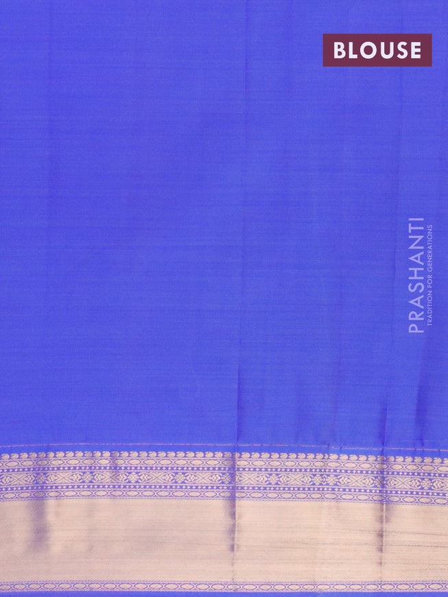 Semi kanjivaram silk saree pink and royal blue with allover zari weaves and zari woven korvai border