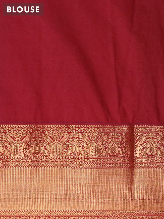 Semi kanjivaram silk saree dual shade of blue and maroon with zari woven buttas and long zari woven korvai border