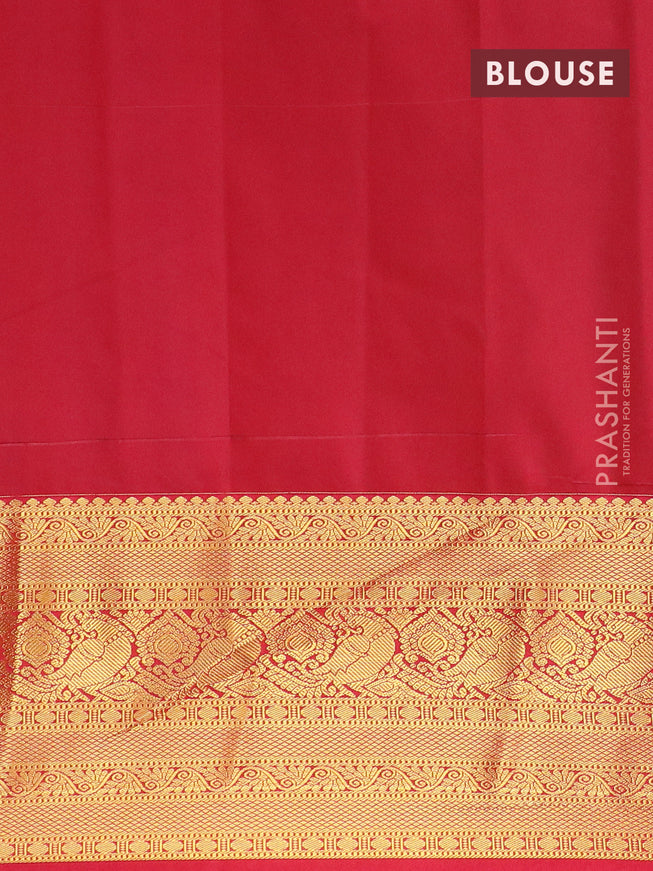 Semi kanjivaram silk saree blue and red with zari woven buttas and long zari woven korvai border