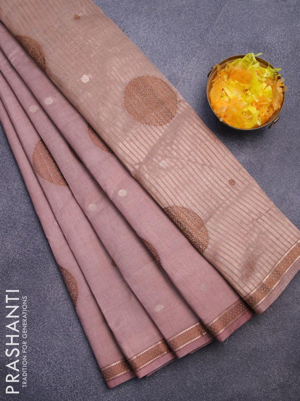 Semi raw silk saree rosy brown with thread & zari woven buttas and woven border