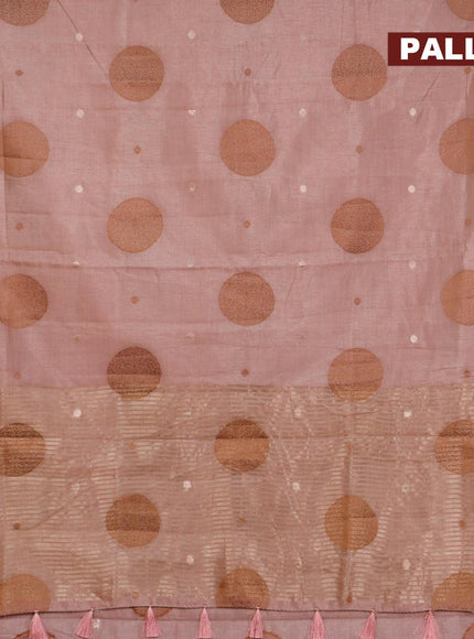 Semi raw silk saree rosy brown with thread & zari woven buttas and woven border