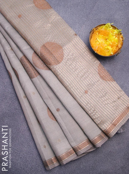 Semi raw silk saree grey with thread & zari woven buttas and woven border