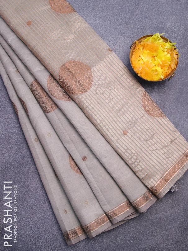 Semi raw silk saree grey with thread & zari woven buttas and woven border