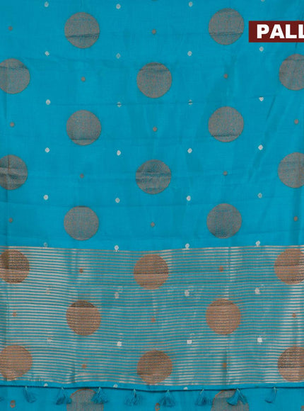 Semi raw silk saree teal blue with thread & zari woven buttas and woven border