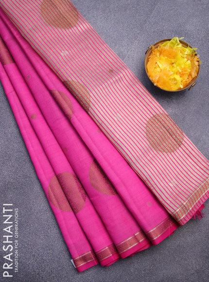 Semi raw silk saree pink with thread & zari woven buttas and woven border