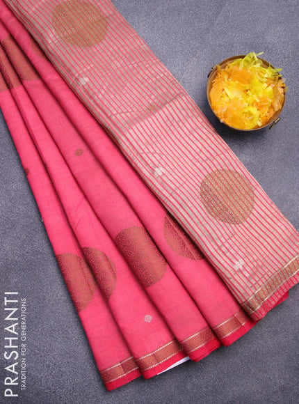 Semi raw silk saree pink shade with thread & zari woven buttas and woven border