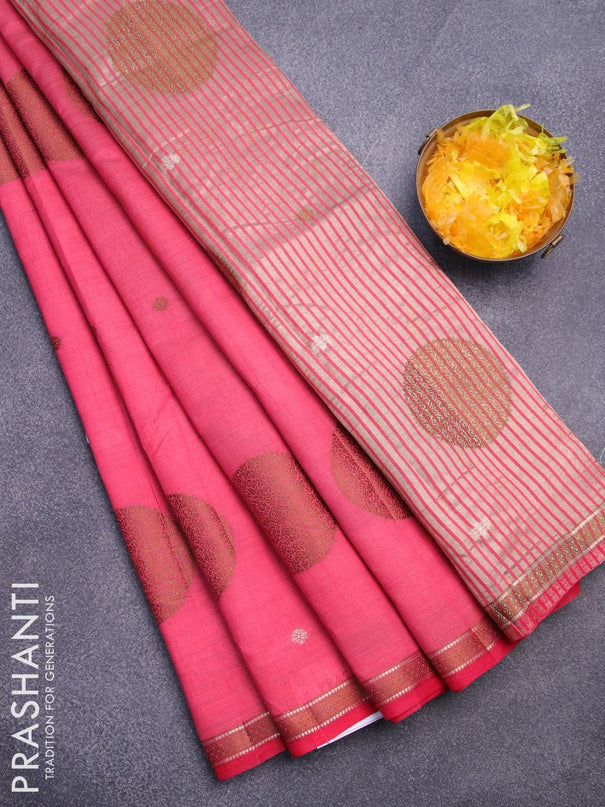 Semi raw silk saree pink shade with thread & zari woven buttas and woven border