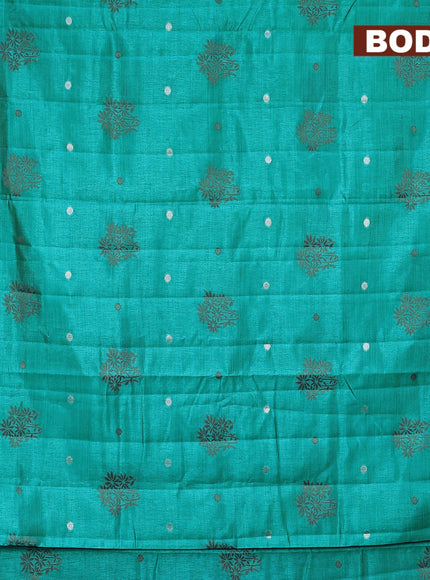 Semi raw silk saree teal blue with thread & silver zari woven buttas and woven border