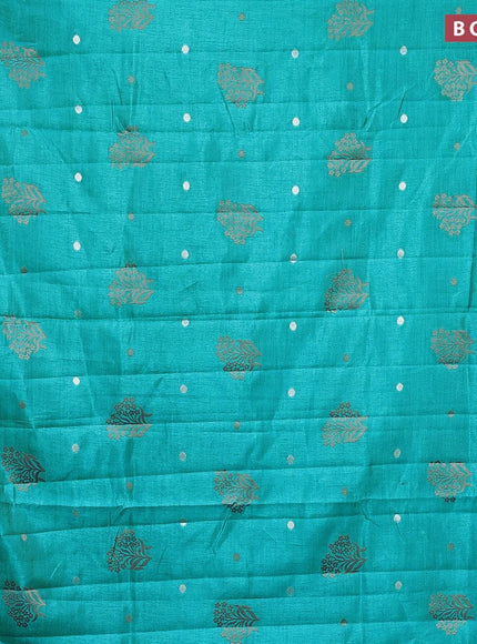 Semi raw silk saree teal blue with thread & silver zari woven buttas and woven border