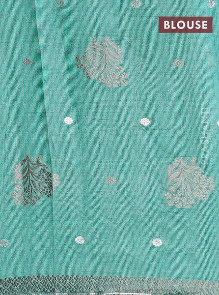 Semi raw silk saree teal blue with thread & silver zari woven buttas and woven border