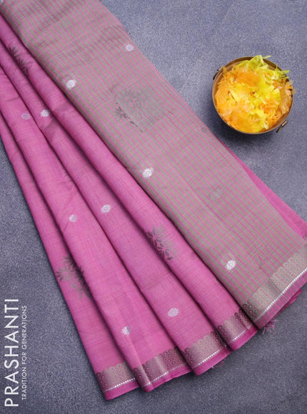 Semi raw silk saree purple shade with thread & silver zari woven buttas and woven border