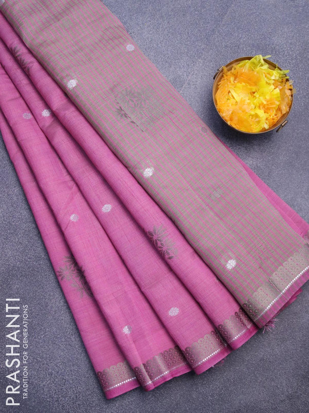 Semi raw silk saree purple shade with thread & silver zari woven buttas and woven border