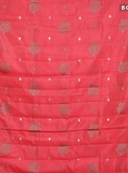 Semi raw silk saree pink with thread & silver zari woven buttas and woven border