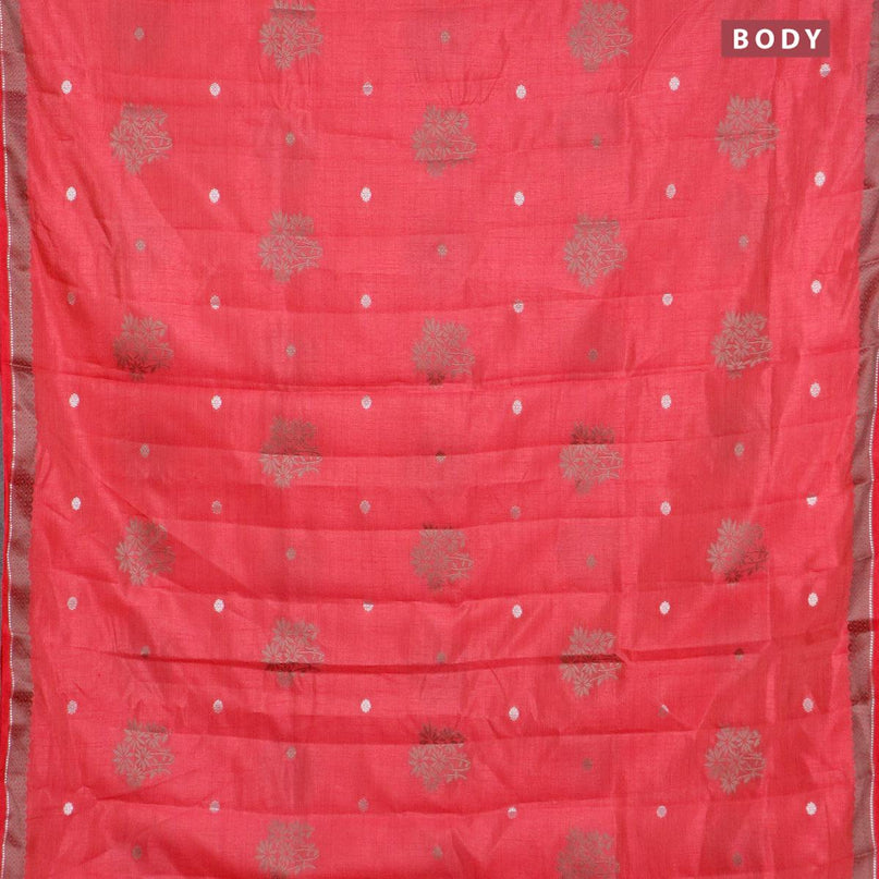 Semi raw silk saree pink with thread & silver zari woven buttas and woven border