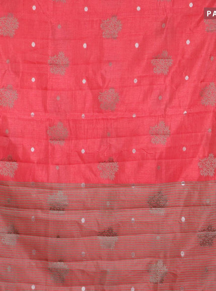 Semi raw silk saree pink with thread & silver zari woven buttas and woven border