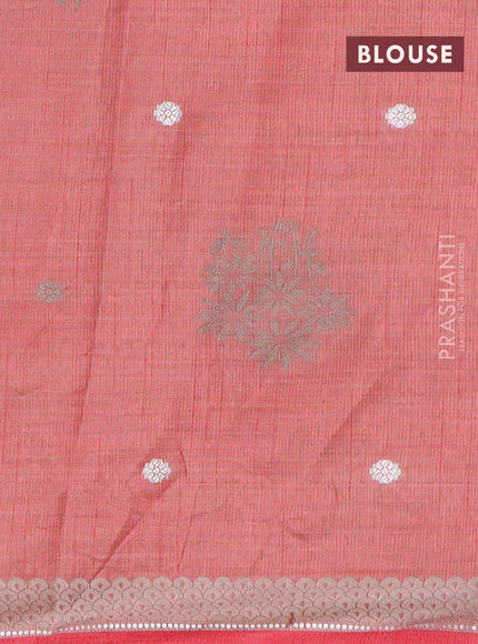 Semi raw silk saree pink with thread & silver zari woven buttas and woven border