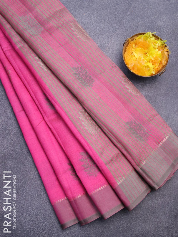 Semi raw silk saree pink with thread & zari woven buttas and simple border