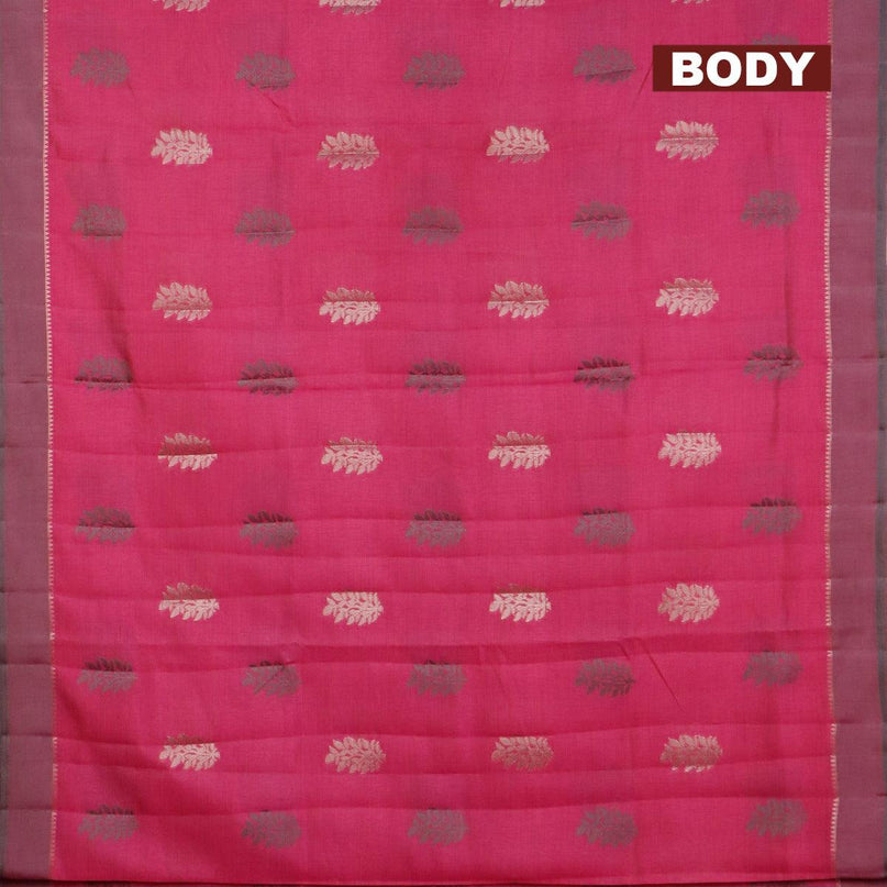 Semi raw silk saree pink with thread & zari woven buttas and simple border