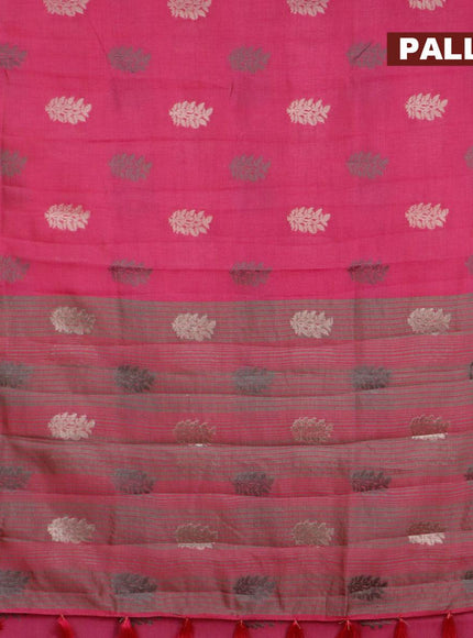 Semi raw silk saree pink with thread & zari woven buttas and simple border