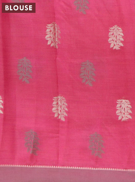 Semi raw silk saree pink with thread & zari woven buttas and simple border