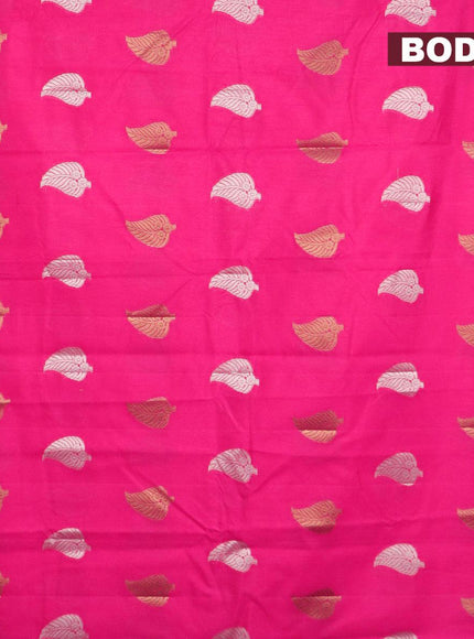 Semi raw silk saree pink with silver & gold zari woven leaf buttas and small zari woven border