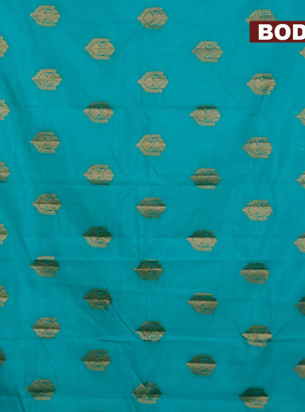 Semi raw silk saree teal green with zari woven buttas and small zari woven border