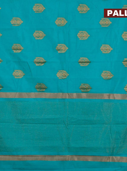 Semi raw silk saree teal green with zari woven buttas and small zari woven border