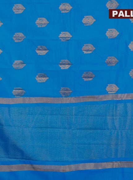 Semi raw silk saree cs blue with zari woven buttas and small zari woven border