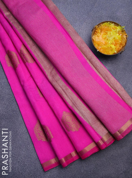 Semi raw silk saree pink with zari woven buttas and small zari woven border