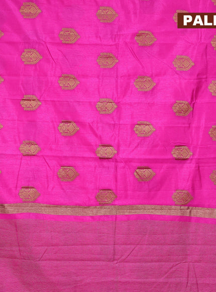 Semi raw silk saree pink with zari woven buttas and small zari woven border