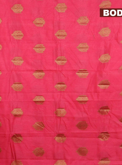 Semi raw silk saree pink with zari woven buttas and small zari woven border