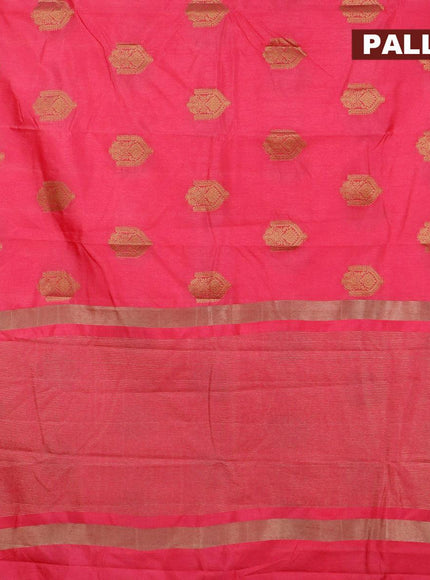 Semi raw silk saree pink with zari woven buttas and small zari woven border