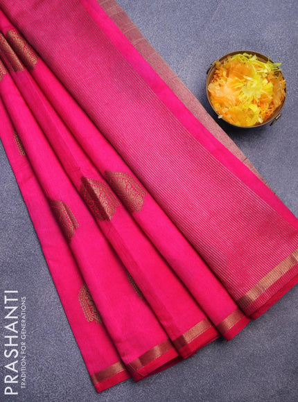 Semi raw silk saree pink with zari woven buttas and small zari woven border