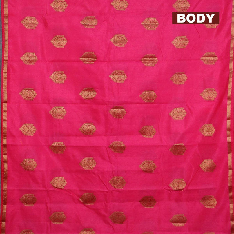 Semi raw silk saree pink with zari woven buttas and small zari woven border