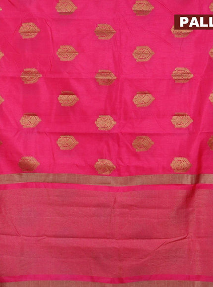 Semi raw silk saree pink with zari woven buttas and small zari woven border