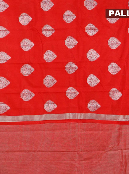 Semi raw silk saree red with silver zari woven buttas and silver zari woven border