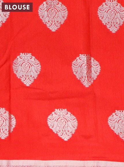 Semi raw silk saree red with silver zari woven buttas and silver zari woven border