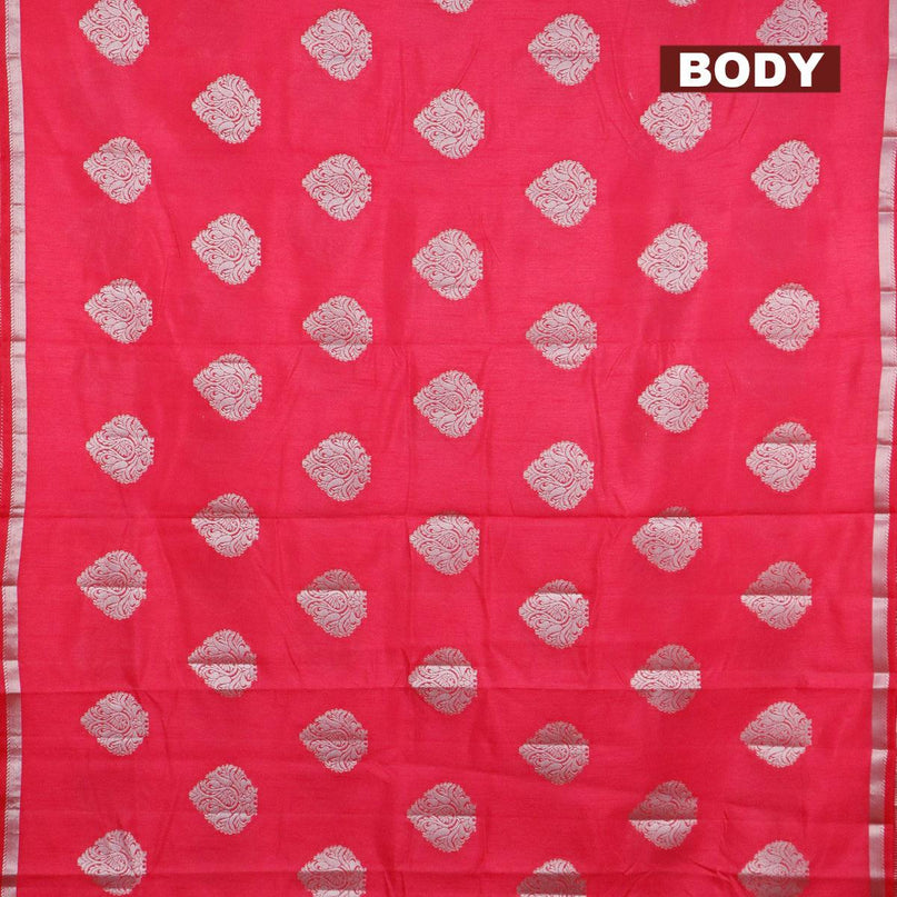 Semi raw silk saree pink with silver zari woven buttas and silver zari woven border