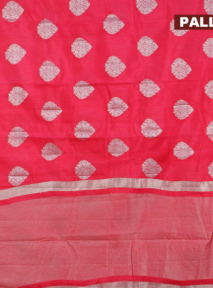 Semi raw silk saree pink with silver zari woven buttas and silver zari woven border