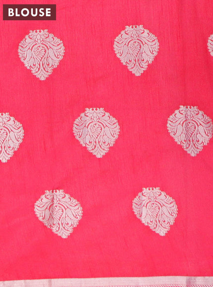 Semi raw silk saree pink with silver zari woven buttas and silver zari woven border