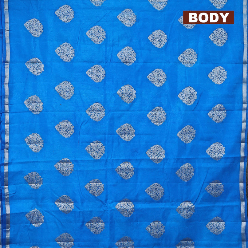 Semi raw silk saree cs blue with silver zari woven buttas and silver zari woven border