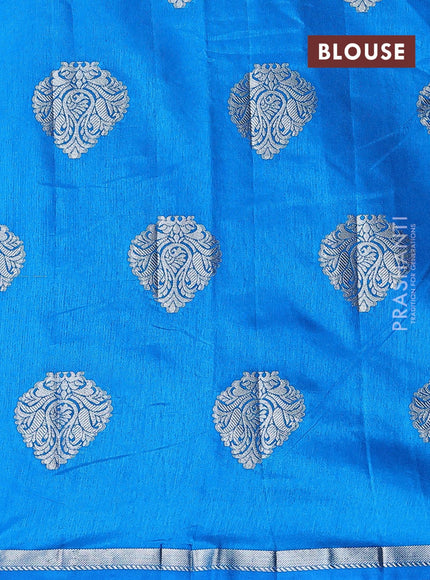 Semi raw silk saree cs blue with silver zari woven buttas and silver zari woven border