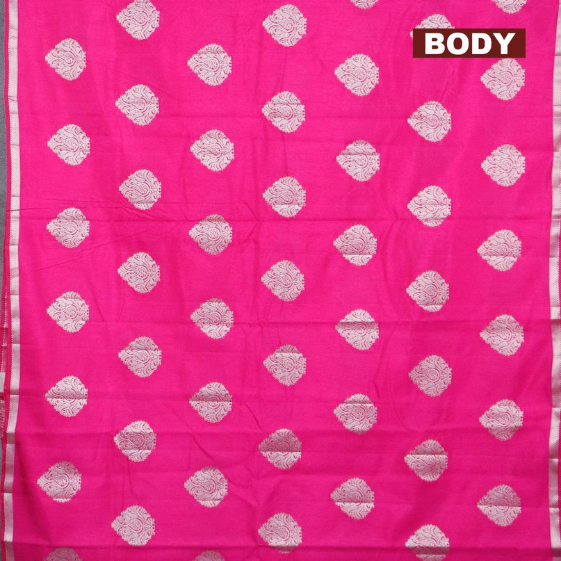 Semi raw silk saree magenta pink with silver zari woven buttas and silver zari woven border