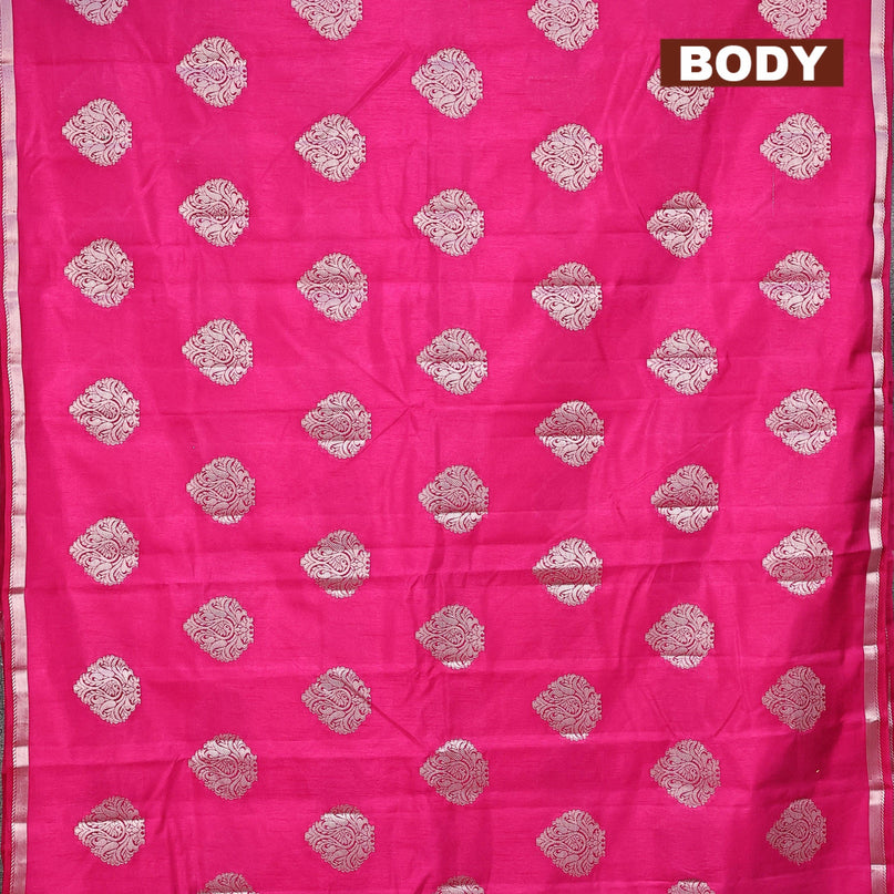 Semi raw silk saree pink with silver zari woven buttas and silver zari woven border